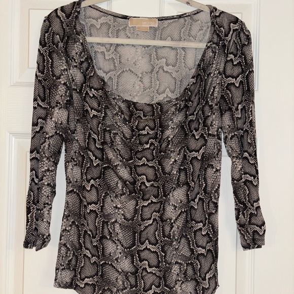 Michael Kors Tops - Michael Kors Black and Gray Snakeskin Pattern Cowl Top
